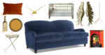navy blue velvet sofa and accessories