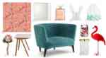 blue velvet scandi chair and pink accessories