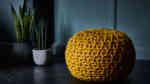 knitted pouffe yellow