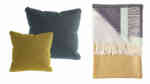 Blue and yellow cushions and throw