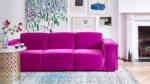 How to secure a large pink velvet sofa with a corner unit and separate units in place with clips